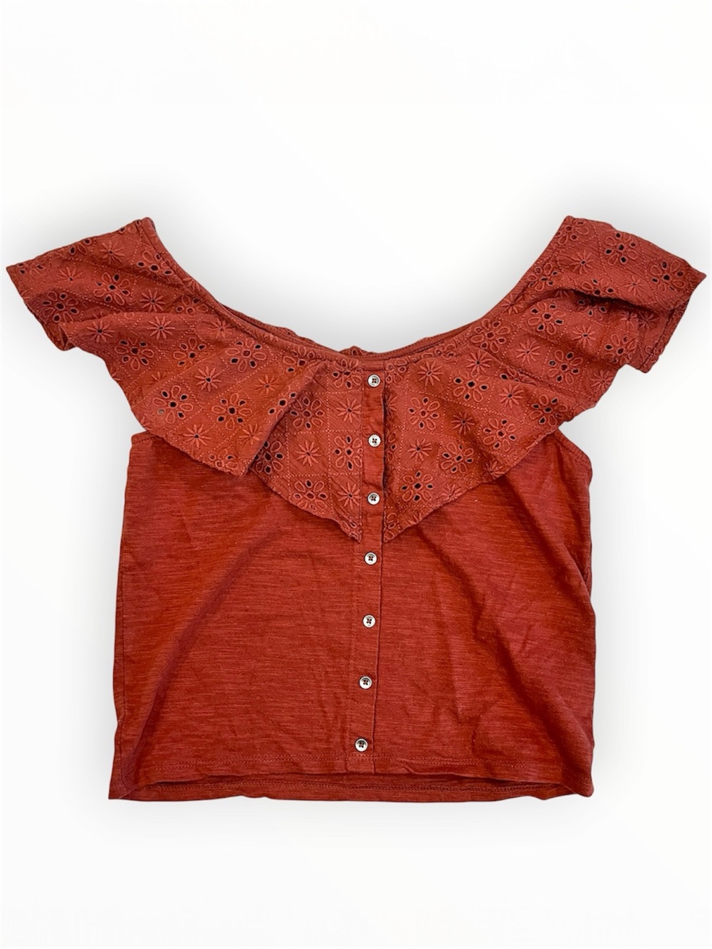 American Eagle Outfitters Womens Eyelet Cropped Peasant Boho Shirt Size Small